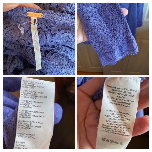 Free People NWT Lila Boho Purple Embroidered Stretch Lace Off Shoulder Large - Picture 10 of 12